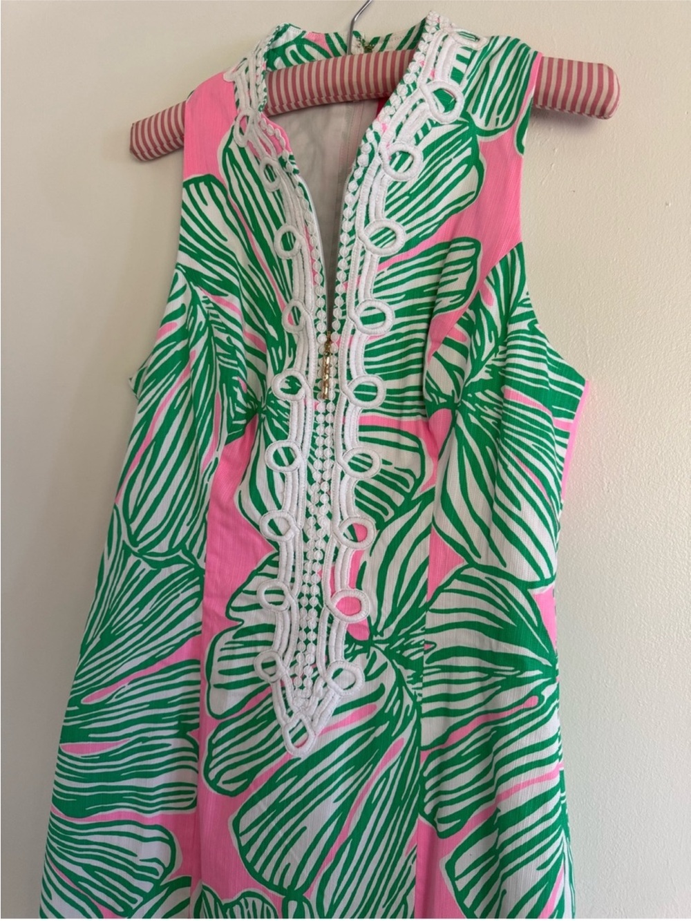 Pink and Green Tropical Shift Dress with White Trim who let the fronds out - Picture 2 of 2